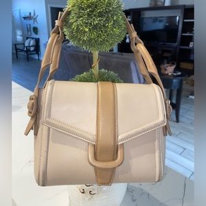 Santoni Cream and Tan Leather Shoulder Bag